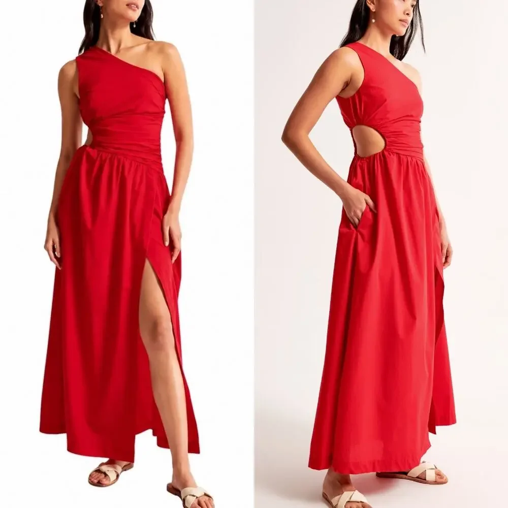 Abercrombie and Fitch Red Cutout Waist One Shoulder Dress (Sz XS)